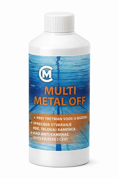 Multi Metal Off je sredstvo za uklanjanje i vezivanje metala iz bazenske vode. Pomaže kod braon, žute i zelenkaste vode i sprečava nastanak mrlja.